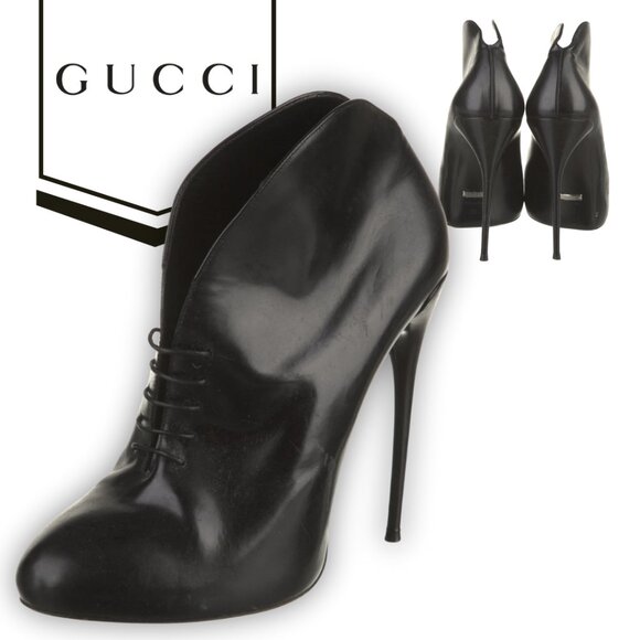 GUCCI Black Leather Lace Up Ankle Boot. Size 9 - Picture 1 of 7